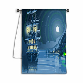 Nocturnal Adventure Island With Pirate Galleon Towel