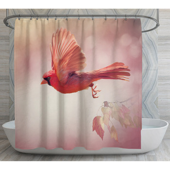 Northern Cardinal Flying Watercolor Shower Curtain