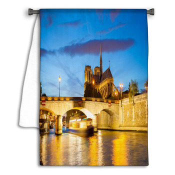 Notre Dame Cathedral With Boat On Seine In Paris Towel