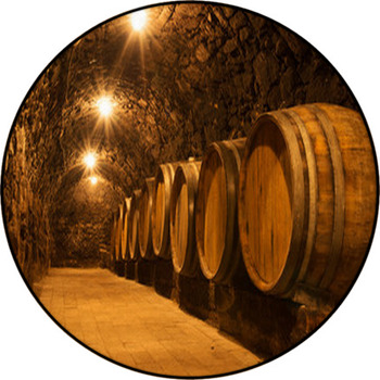 Oak Barrels In The Tunnel Of Tokaj Winery Round Rug