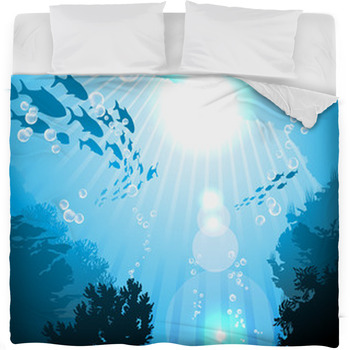 Oceanic Fishes Against The Sun Fleece Bed Blanket