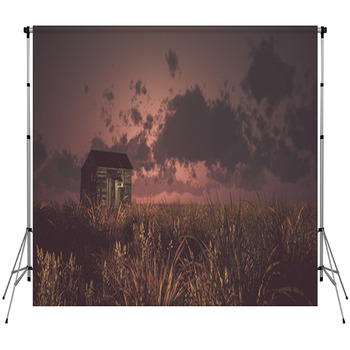 Old Abandoned Wooden Barn On Prairie At  Fleece Backdrop
