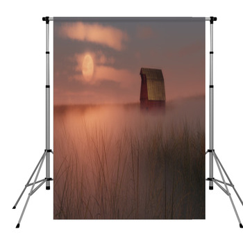 Old Agricultural Barn In A Misty Pole Pocket Backdrop