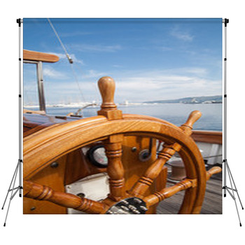 Old Boat Steering Wheel From Wood Fleece Backdrop