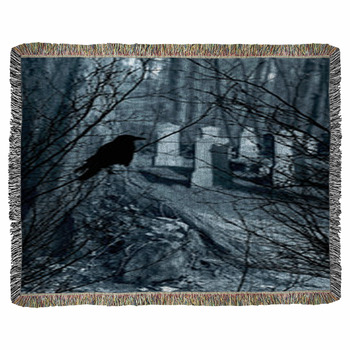  Old Gravestones And Black Raven Woven Throw Blanket