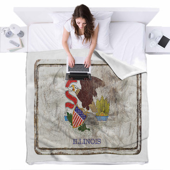 Old Illinois State Flag Fleece Bed Blanket