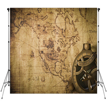 Old Map With Compass Custom Size Backdrop