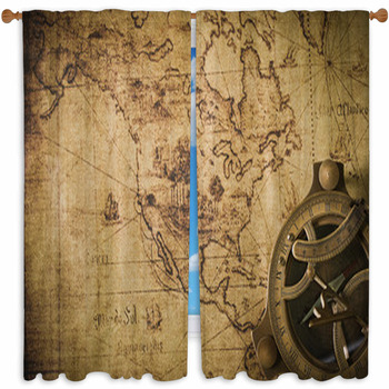 Old Map With Compass Custom Size Window Curtain