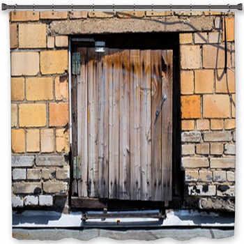 Old Metal Door. Log Off The Roof Into The  Shower Curtain