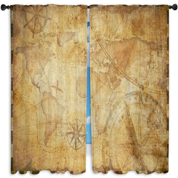 Old Nautical Treasure Map Standard Size Window Curtains