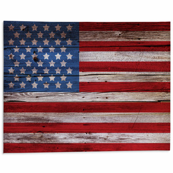 Old Painted American Flag On Dark Wooden Fence Area Rug