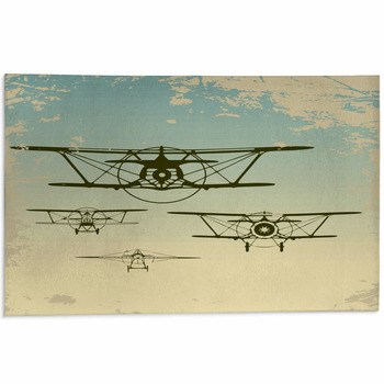 Old Planes Flying In The Clouds Retro Aviation Area Rug