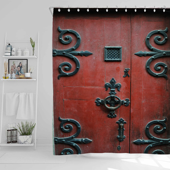 Old Red Door, Normandy, France Shower Curtain
