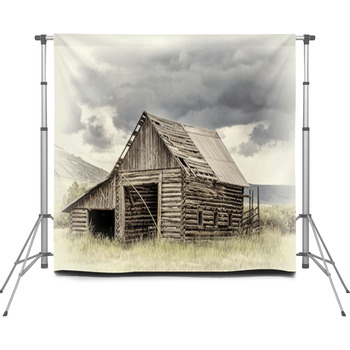 Old Rustic Log Barn In Rocky Custom Size Backdrop
