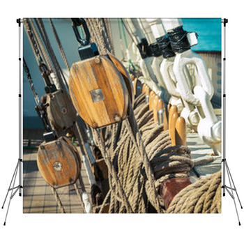 Old Sailing Ship - Tackle And Ropes Custom Size Backdrop