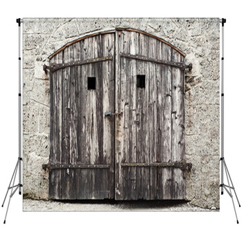 Old Wooden Door With Damaged Wall Fleece Backdrop