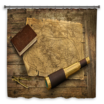 Old World Map With Telescope Custom Size Shower Curtain