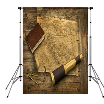 Old World Map With Telescope Pole Pocket Backdrop