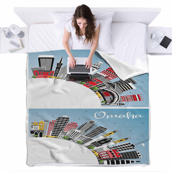 Omaha And Lincoln Nebraska City Fleece Bed Blanket