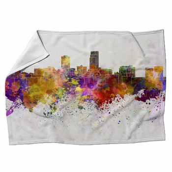 Omaha Skyline In Watercolor Background Fleece Blanket