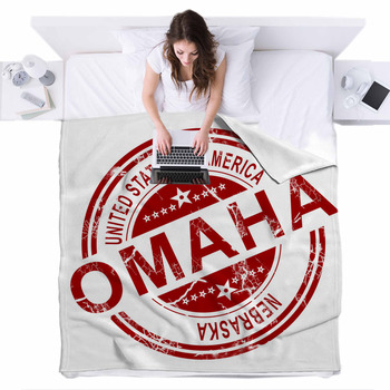 Omaha Stamp With White Background Fleece Bed Blanket