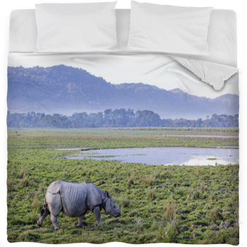 One Horned Rhinoceros In Kaziranga Fleece Bed Blanket