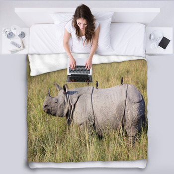 One Horned Rhinoceros In Kaziranga Fleece Blanket