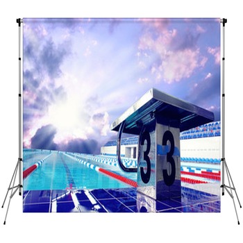 Open Sport Waterpool With Sky Custom Size Backdrop