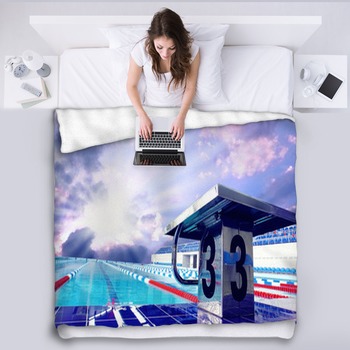 Open Sport Waterpool With Sky Fleece Blanket