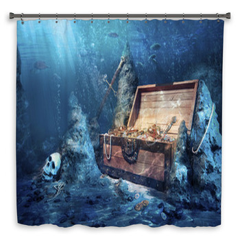 Open Treasure Chest With Bright Gold Shower Curtain