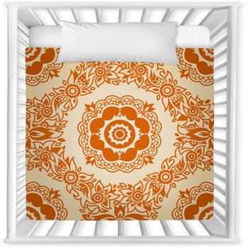Ornamental Seamless Pattern With Baby Crib Comforter