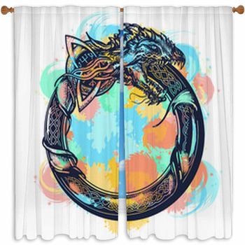Ouroboros Tattoo Watercolor Custom Size Window Curtain