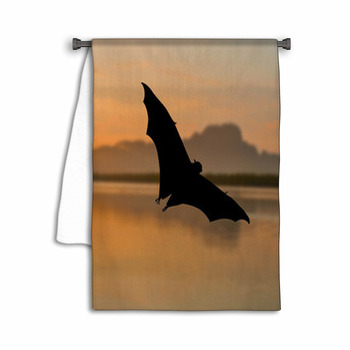 Outdoor Bat Silhouette Flying At Sunset Towel