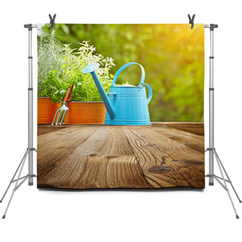 Outdoor Gardening Tools  On Old Wood Fleece Backdrop