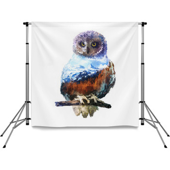 Owl Double Exposure Illustration Pole Pocket Backdrop