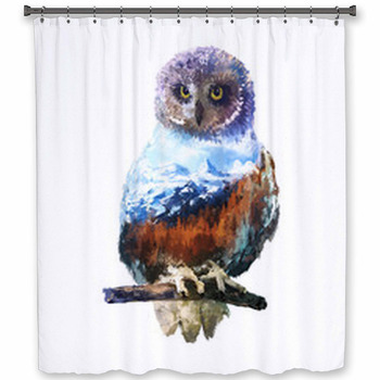 Owl Double Exposure Illustration Shower Curtain
