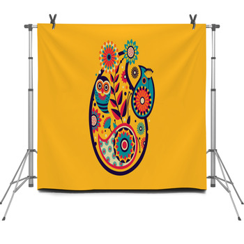 Owl Mandala Floral Colorful Design Fleece Backdrop