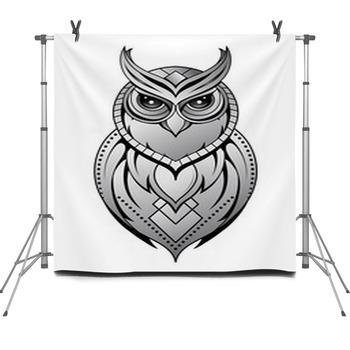 Owl Tattoo Shape On White Fleece Backdrop
