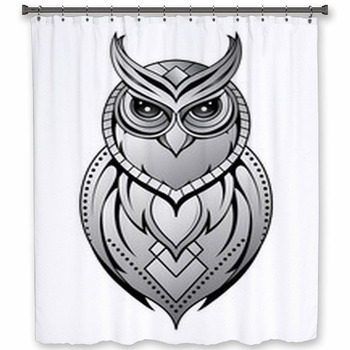 Owl Tattoo Shape On White Shower Curtain