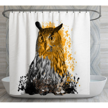 Owl With Abstract Paint On White Shower Curtain