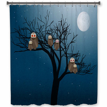 Owls At Night Vector Shower Curtain