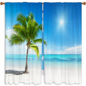 Palm And Sea Custom Size Window Curtain
