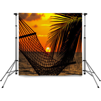 Palm, Hammock And Sunset Pole Pocket Backdrop
