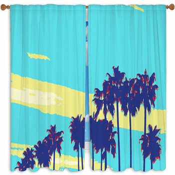 Palm Tree Silhouettes In Pop Custom Size Window Curtain