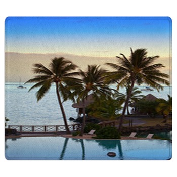 Palm Trees And A Sunset Over The Sea .. Area Rug