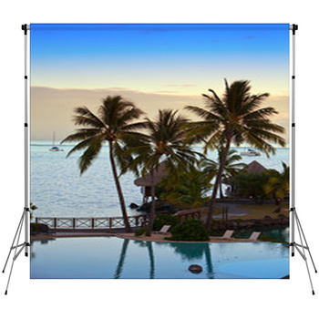 Palm Trees And A Sunset Over The Sea .. Fleece Backdrop