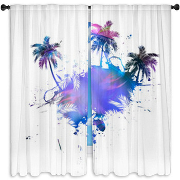 Palm Trees Grunge Window Curtain