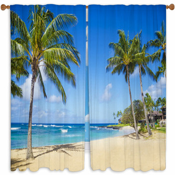 Palm Trees On The Sandy Beach  Custom Size Window Curtain