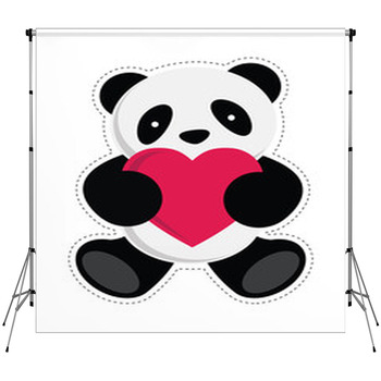 Panda Holding A Heart. Vector Custom Size Backdrop