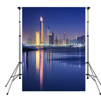 Panorama Of Abu Dhabi At Night Pole Pocket Backdrop